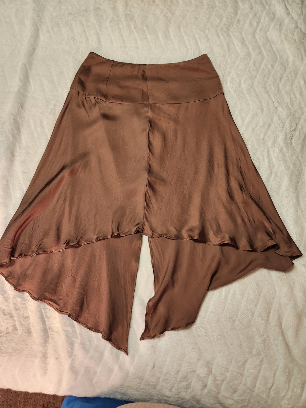 Anthropologie Chocolate Brown Satin Asymmetrical Tie Back Viscose Skirt XS - Picture 7 of 16